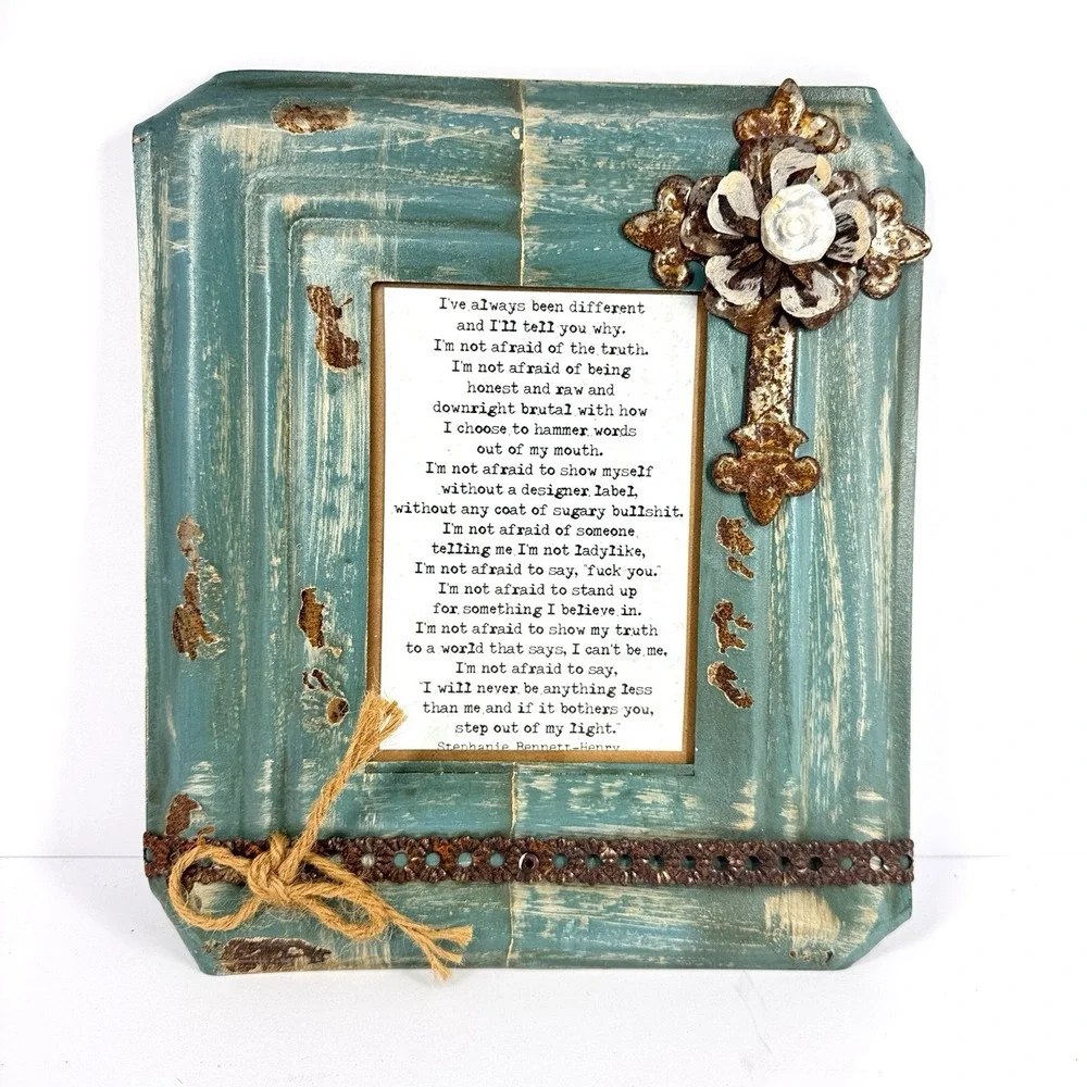 Kathleen Wedemeyer Handmade 4x6 Picture Frame‎ Distressed Teal Cross Farm